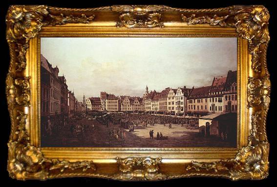 framed  Bernardo Bellotto Ansicht von Dresden, Der Altmarkt von der Seegasse aus, ta009-2